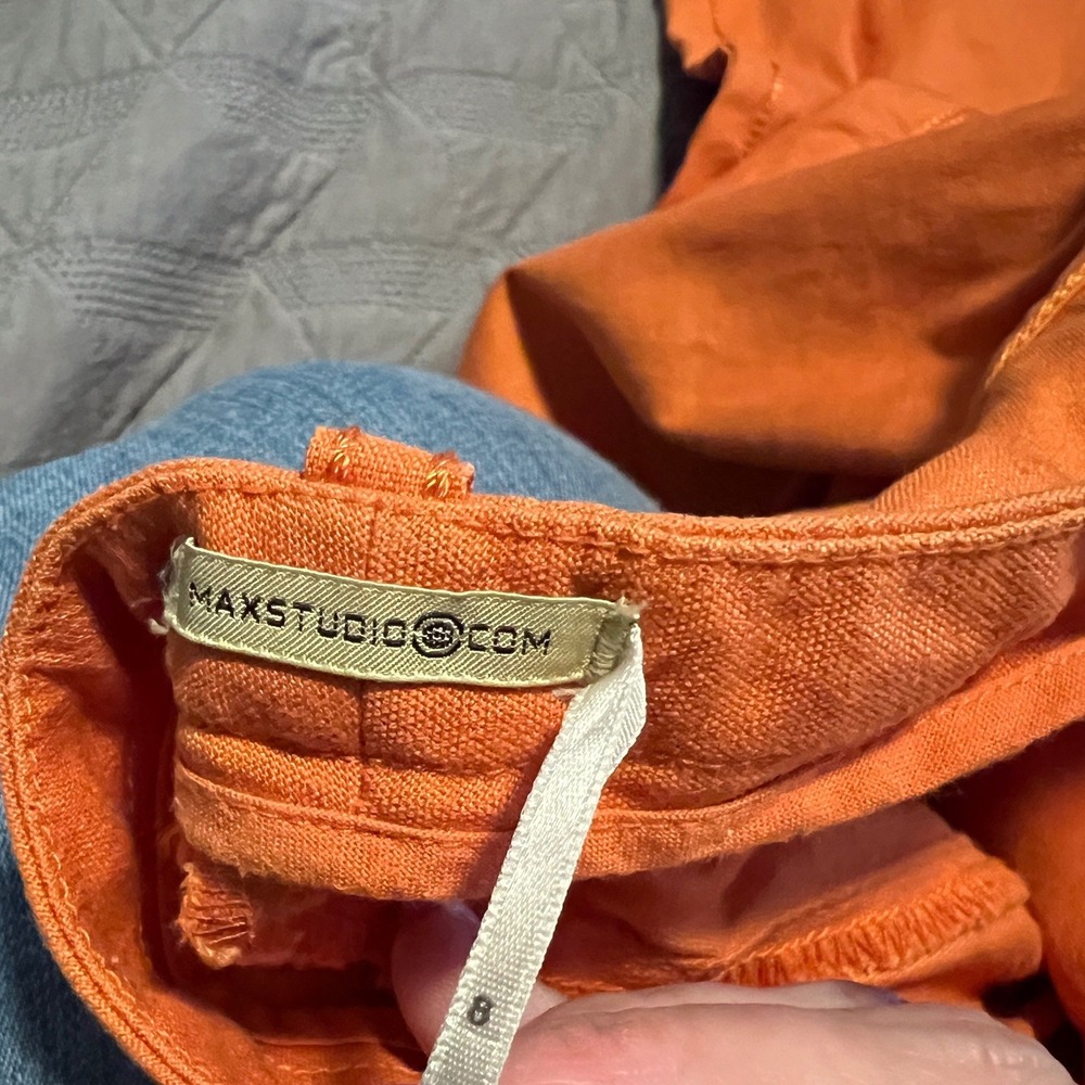 Max Studio Straight Leg Pants Size 8 Orange Textured Ankle Cropped Stitched Hem - Picture 2 of 7